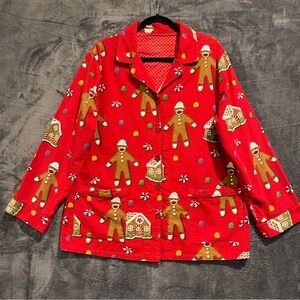 Nick & Nora Women’s XL Festive Red Gingerbread Pajama Top Flannel Sock Monkey